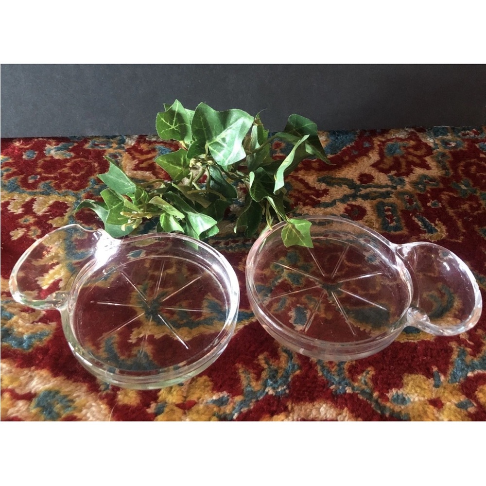 2 Vintage Fostoria Mademoiselle Glass Coaster Ashtray Spoon Rest Sip & Smoke